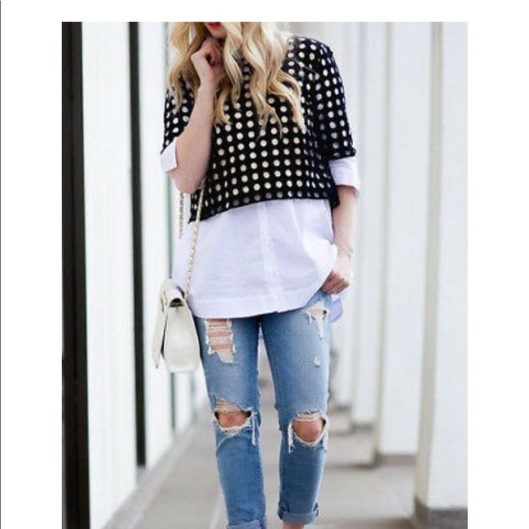 ANN TAYLOR polka dot crop top swiss dot swing mod - Picture 1 of 8